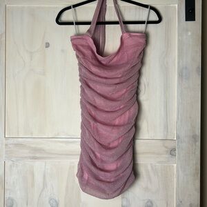SHEIN sexy dust pink shimmery halter body con mini dress size Curvy 2XL